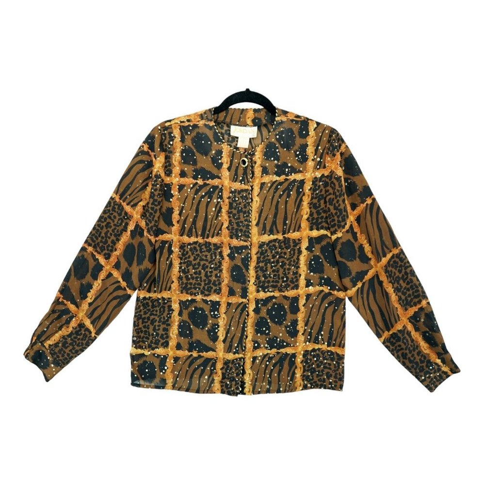Jordan Metallic Button Up Animal Print Long Sleeve Shirt Size Small S ~ Women's